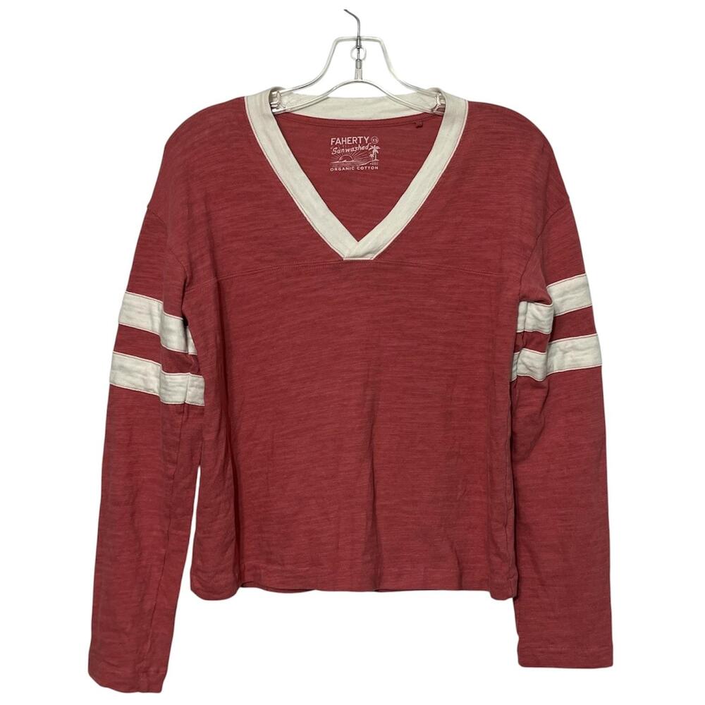 Faherty Sunwashed Slub Womens XL Long Sleeve Stripe Organic Cotton Varsity
